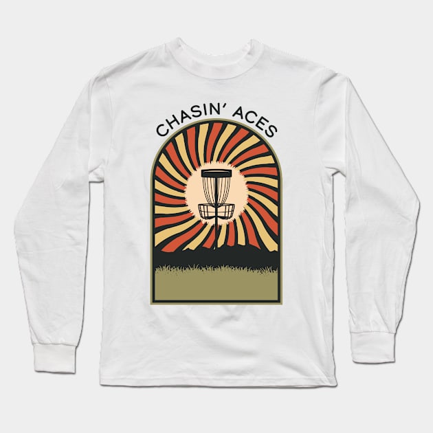 Chasin' Aces | Disc Golf Vintage Retro Arch Mountains Long Sleeve T-Shirt by KlehmInTime